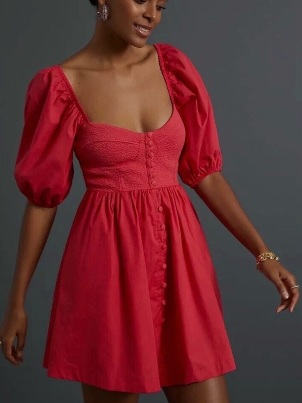 Maeve Anthropologie Puff Sleeve Mini Dress Sweetheart Milkmaid Babydoll Small